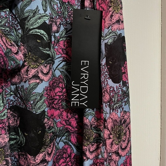 🆕 EVRYDAY JANE Floral Women's Palazzo Pants w/black panther design Sz Large NWT - Picture 6 of 10